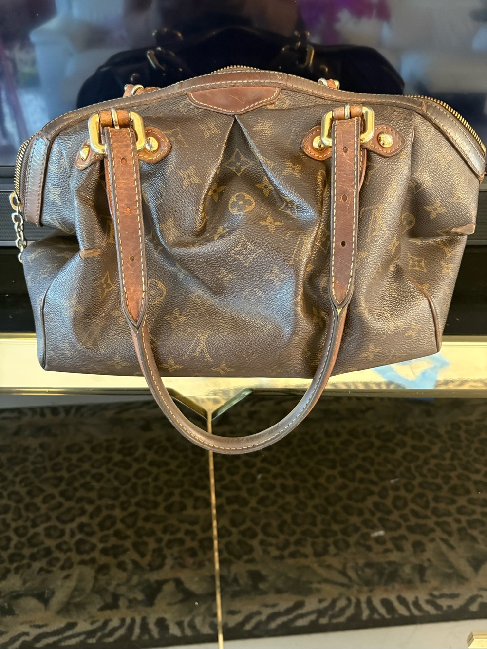 Louis Vuitton Brown Monogram Shoulder Bag with Gold Hardware